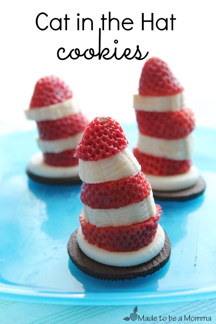 Cat in the Hat Cookies - Celebrate Dr Seuss birthday with Dr Seuss party food {Weekend   Links} from HowToHomeschoolMyChild.com