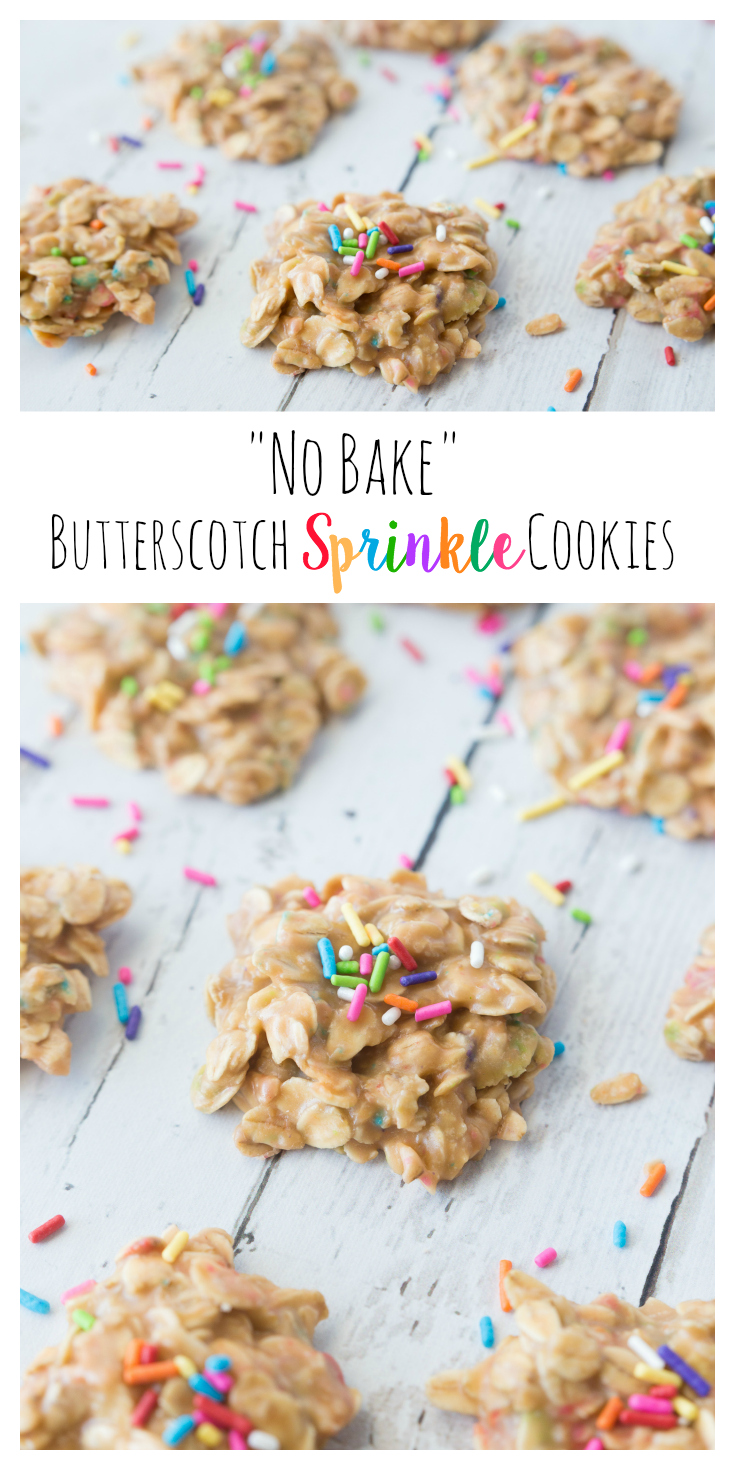 No-Bake Butterscotch Sprinkle Cookies: a fun twist on an old classic. What's better than not having to heat up the oven? 