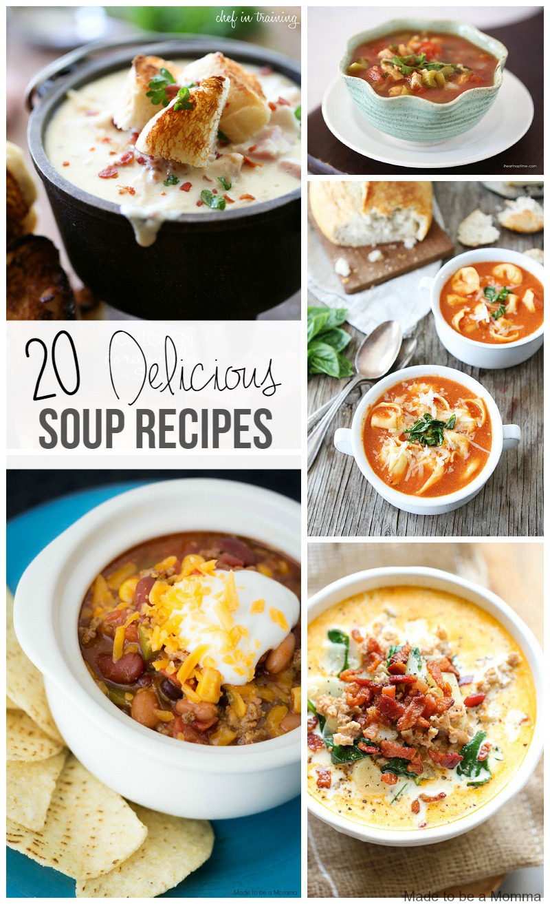 These 20 delicious soup recipes are just what you need to satisfy any hungry belly!  Pair any soup with either salad or bread and you have a great meal!