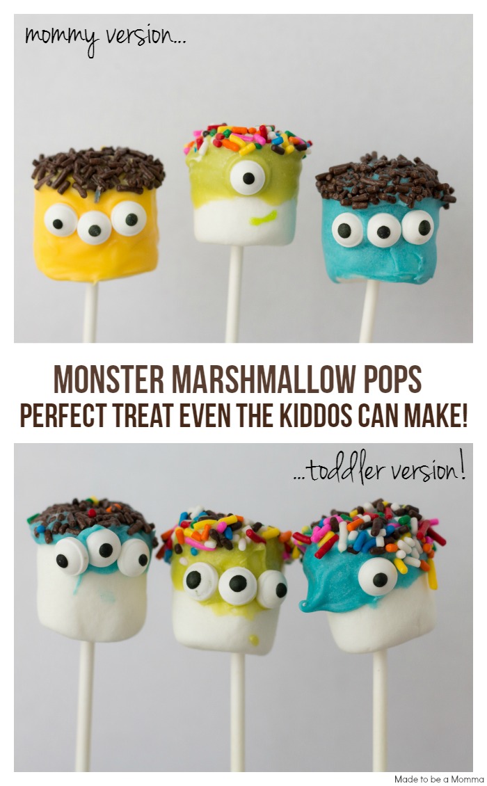 Need a treat that's toddler approved for taste and fun?! These Monster Marshmallows couldn't be cuter!
