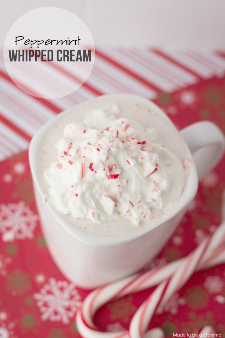 This homemade whipped cream has a fun delicious flavor of peppermint-perfect for the holidays!