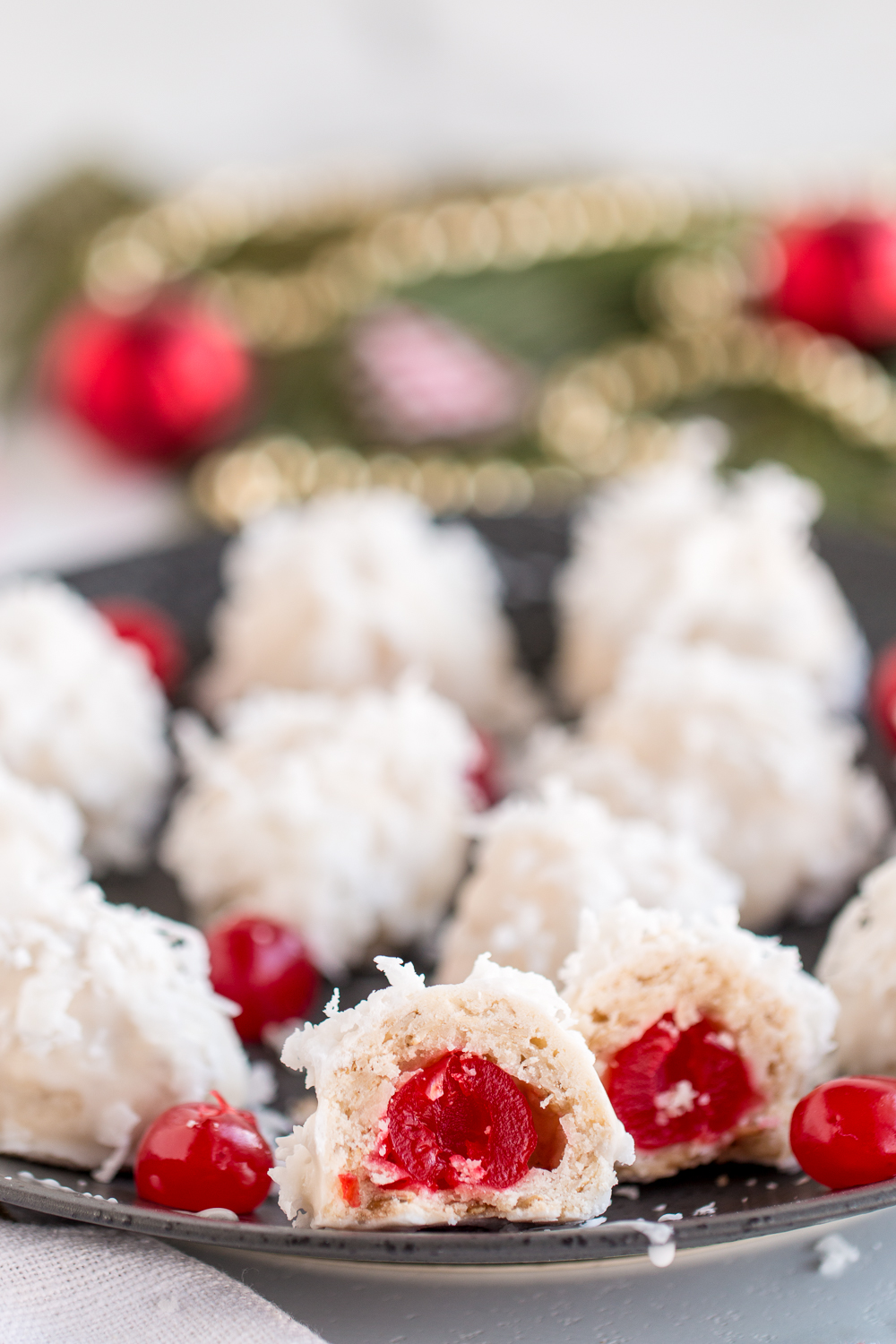 Coconut Cherry Snowball Cookies