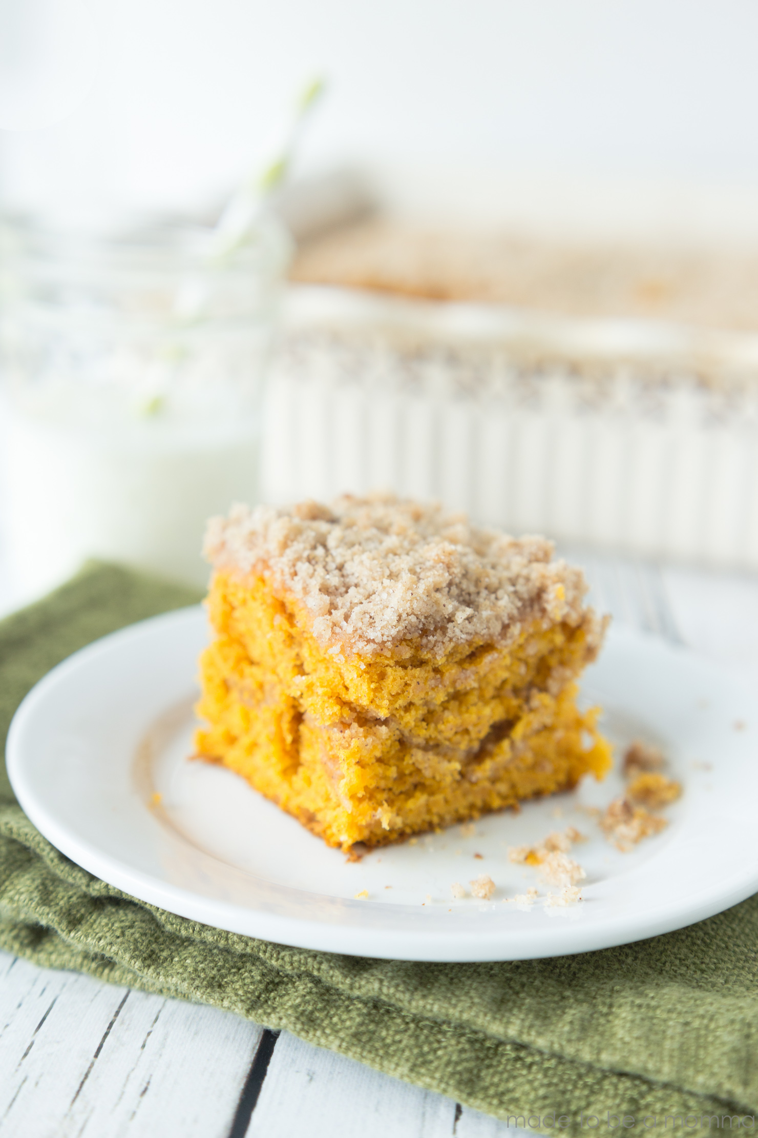 This Cake Mix Pumpkin Crumb Cake is full of flavor and stays moist for days! 