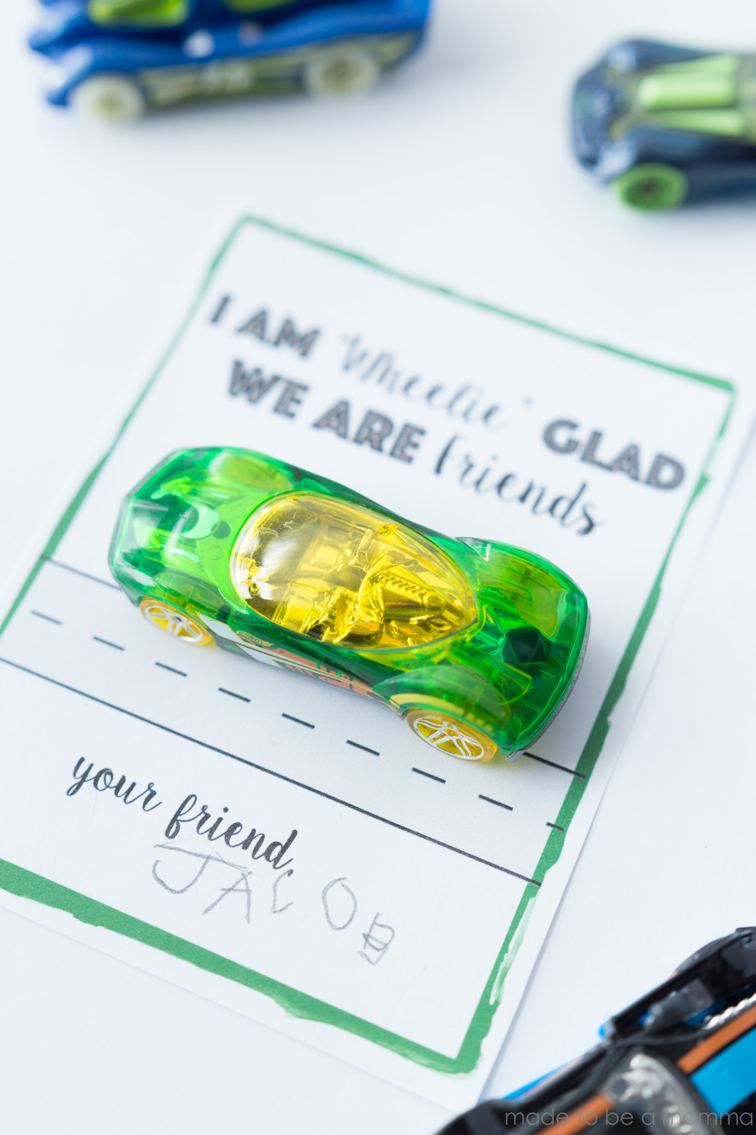 Race Car Valentine Printable: I am "Wheelie" Glad We Are Friends! Print this non-candy valentine printable for all the race car loving kids. 