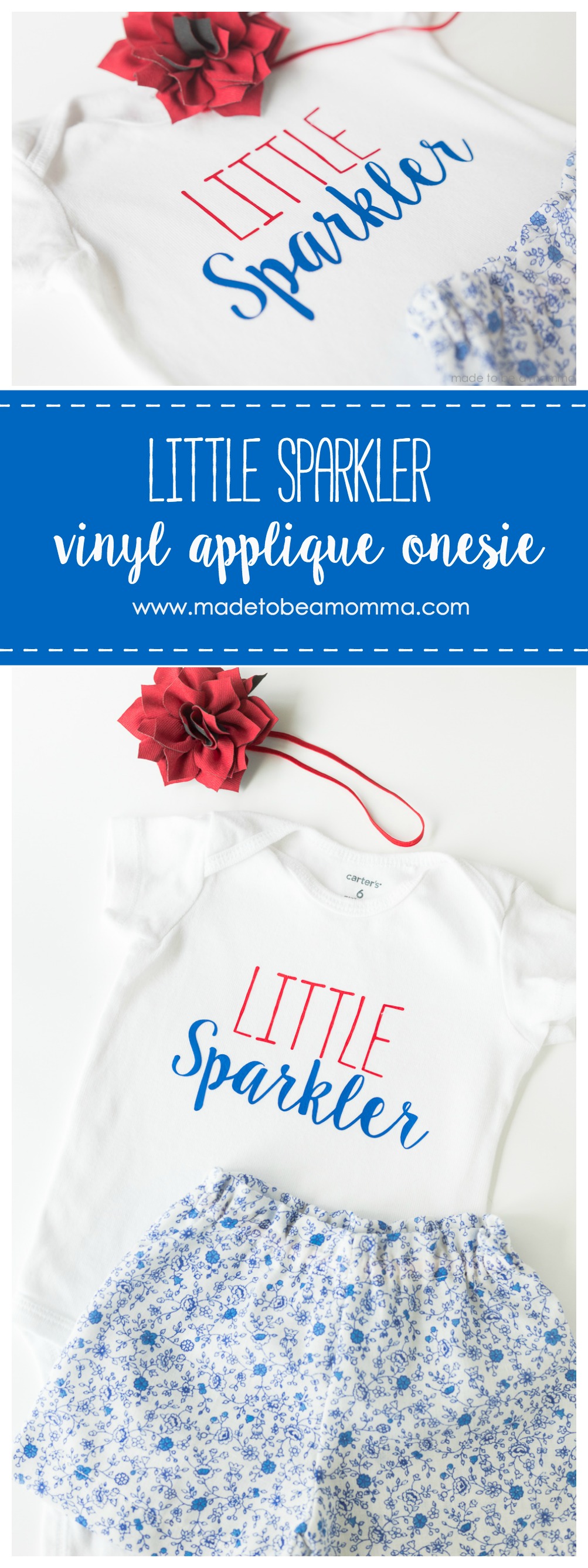 Little Sparkler Vinyl Applique Onesie Made to be a Momma
