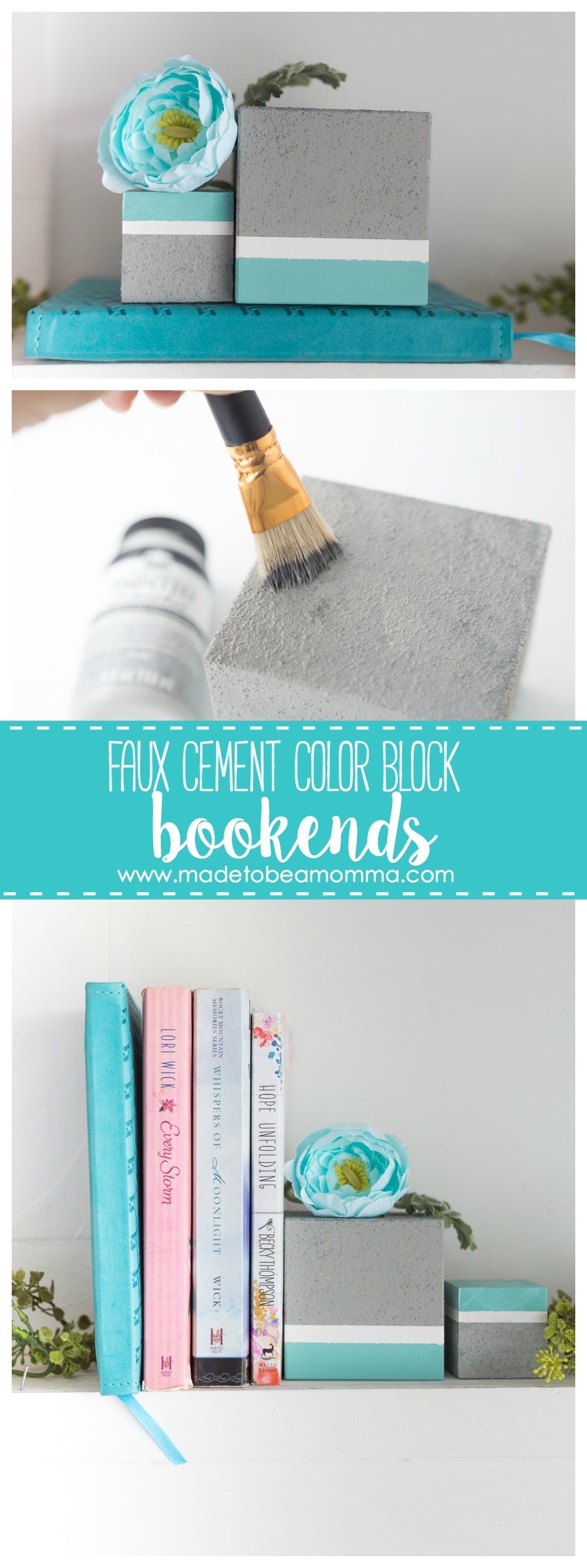 Faux Cement Color Block Bookends: wood blocks and FolkArt Painted Finishes make for a beautiful decor piece. 