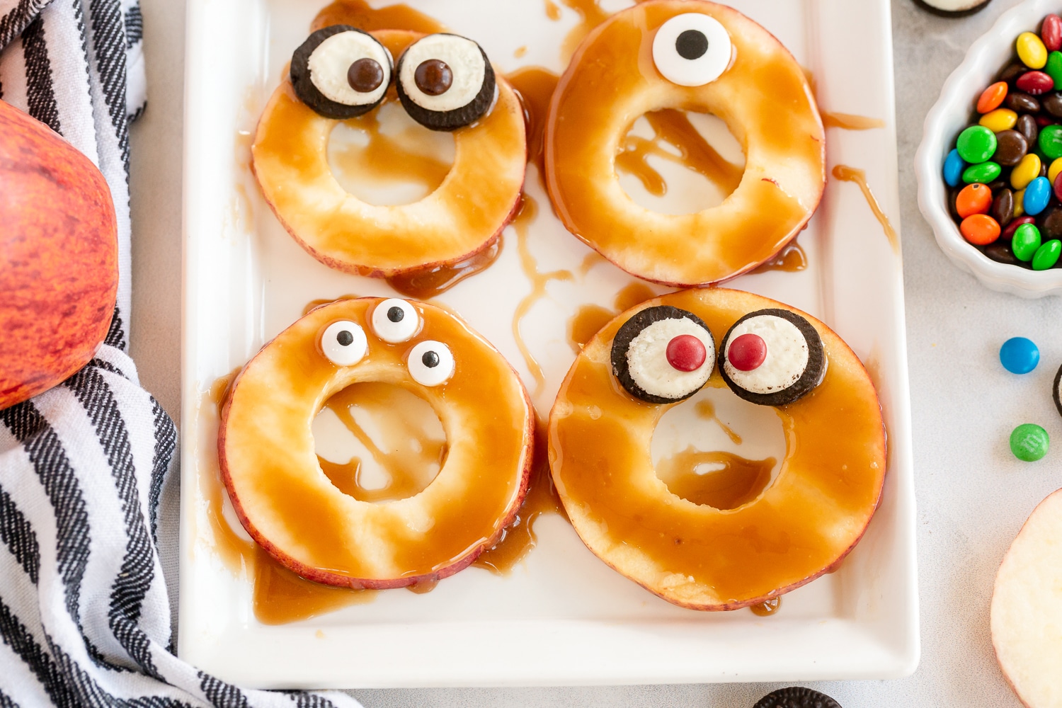 caramel apple slices with edible eyes