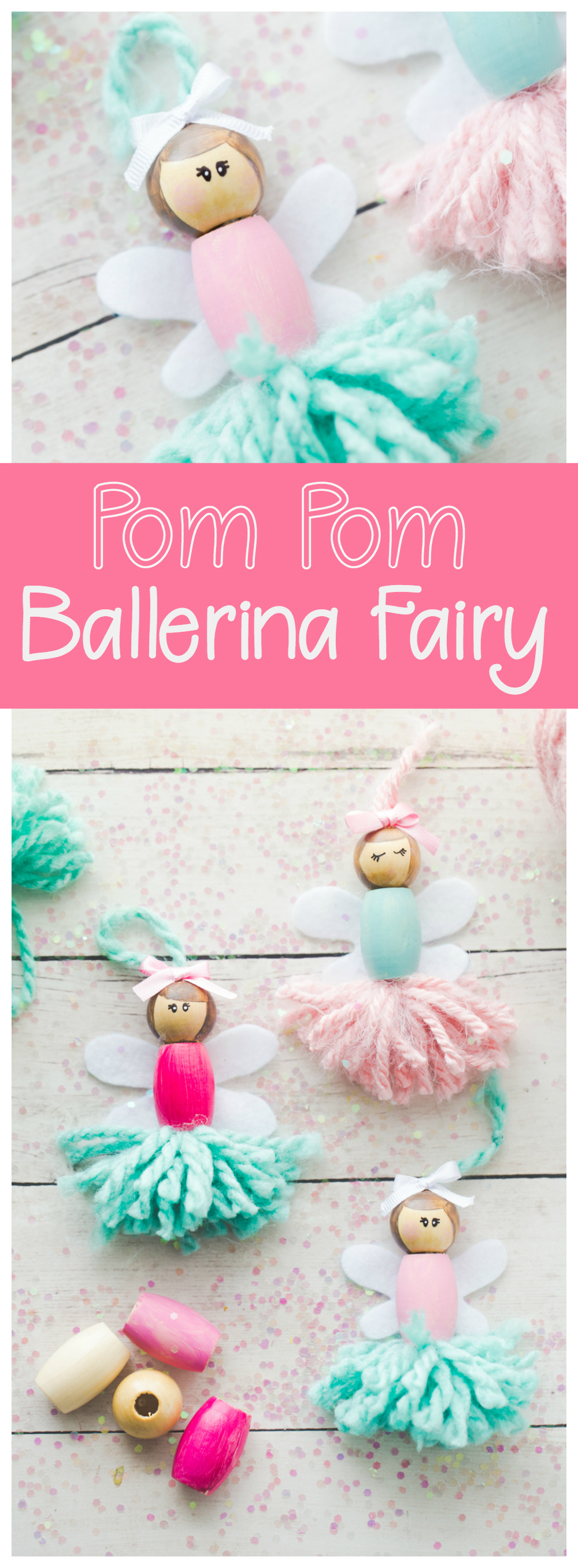 These Pom Pom Ballerina Fairies are the sweetest project for any little girl! They make great little bookshelf decorations or ornaments. 