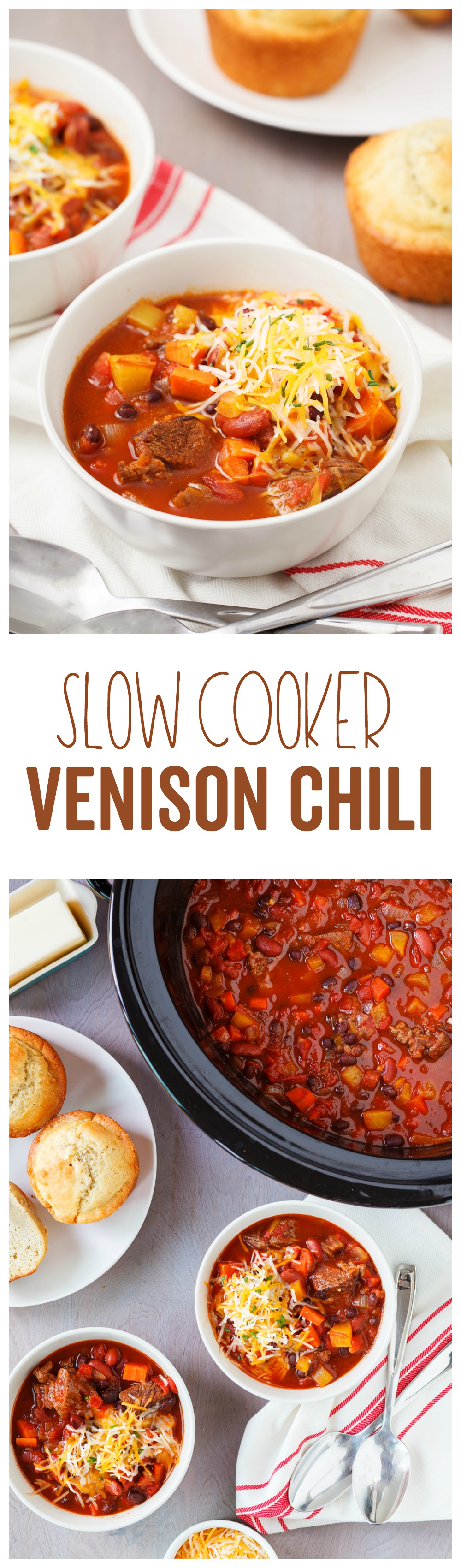 This Slow Cooker Venison Chili is the perfect weeknight meal. Pair this chili with a fresh garden salad and homemade bread for a hearty meal. 