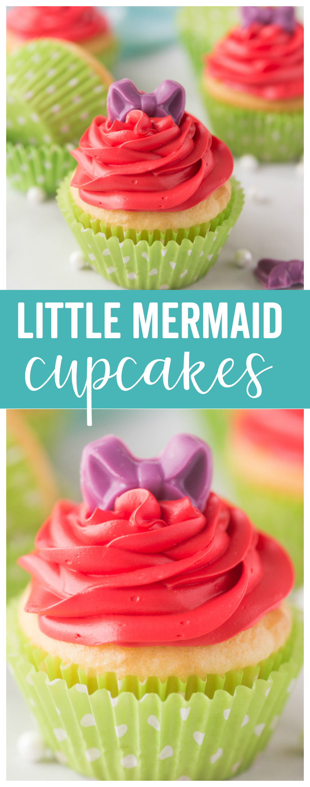 Little Mermaid Cupcakes are the perfect tasty cupcake treat for any Ariel, The Little Mermaid, party!