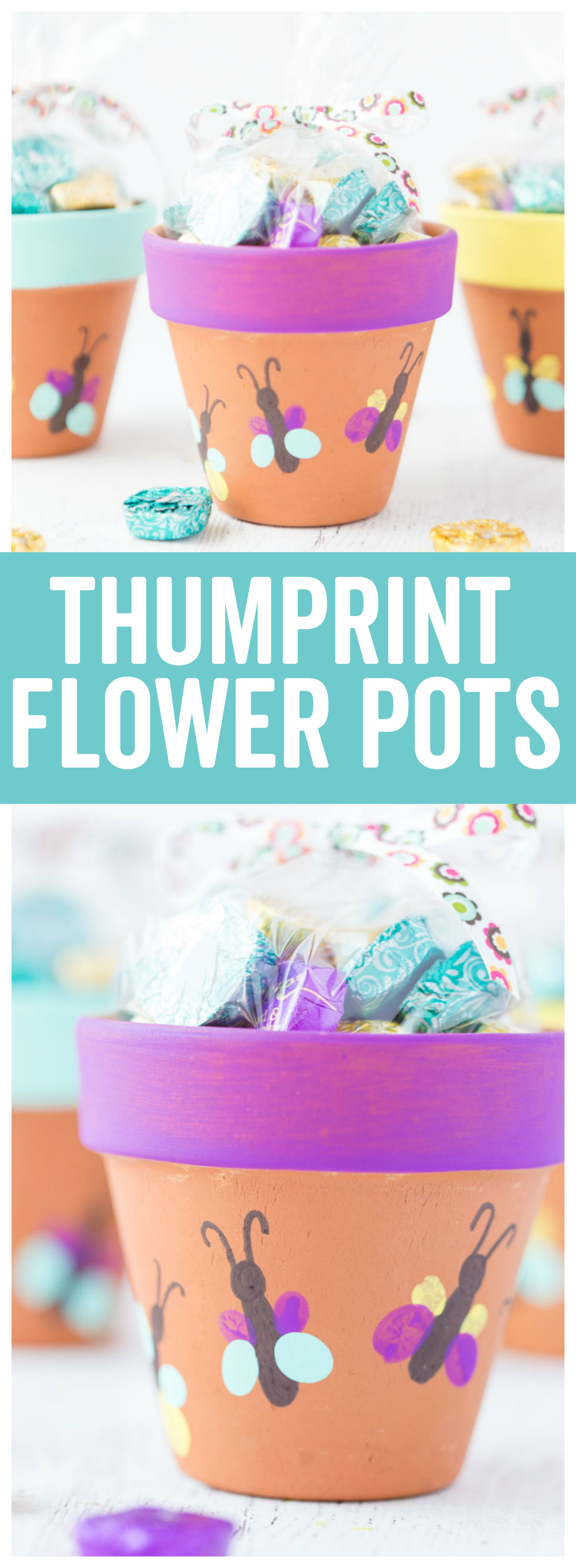 Thumbprint Butterfly Flower Pots: a fun and simple craft idea the kids will love! It makes a great keepsake idea for Mothers Day