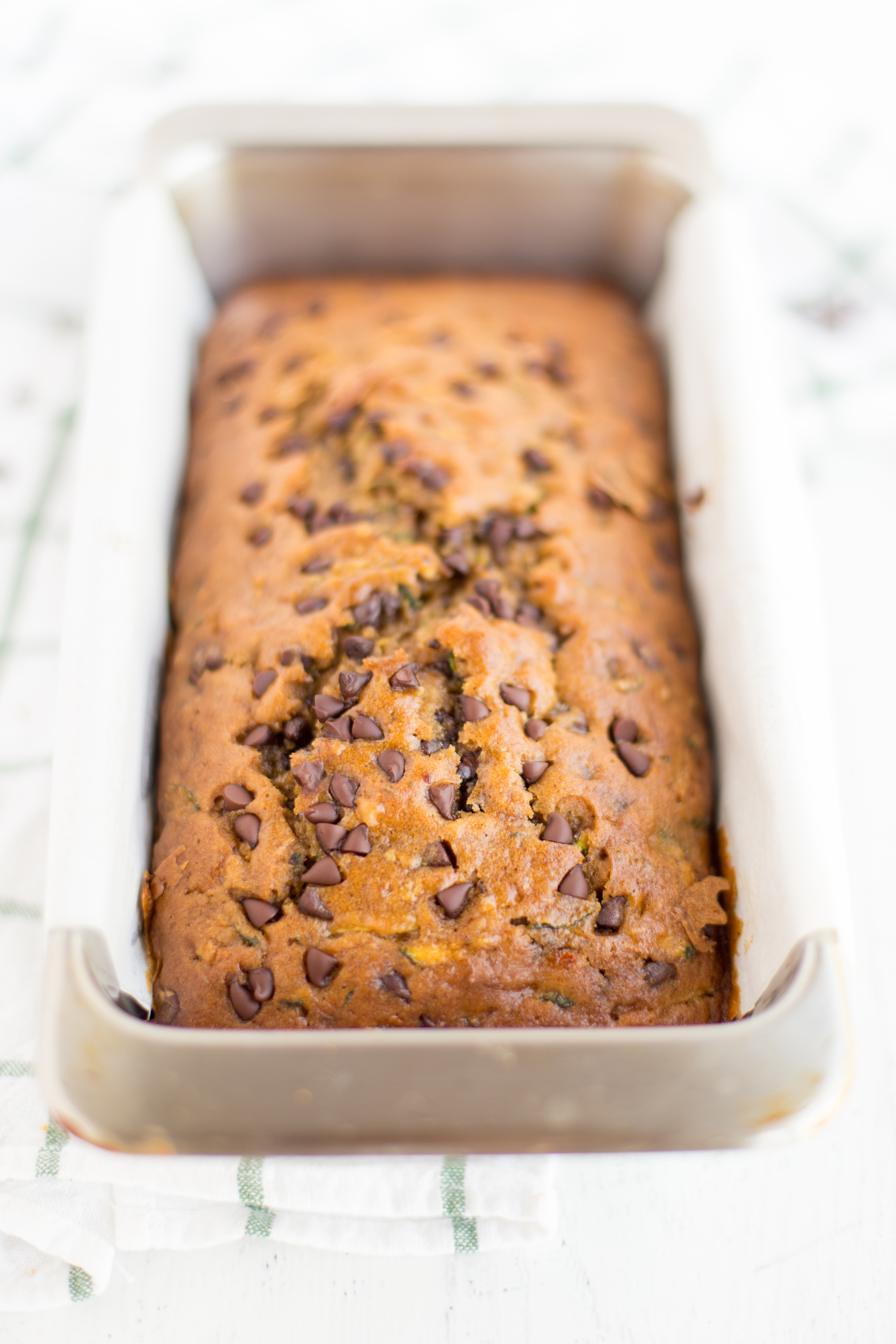 Chocolate Chip Zucchini Bread baked in pan