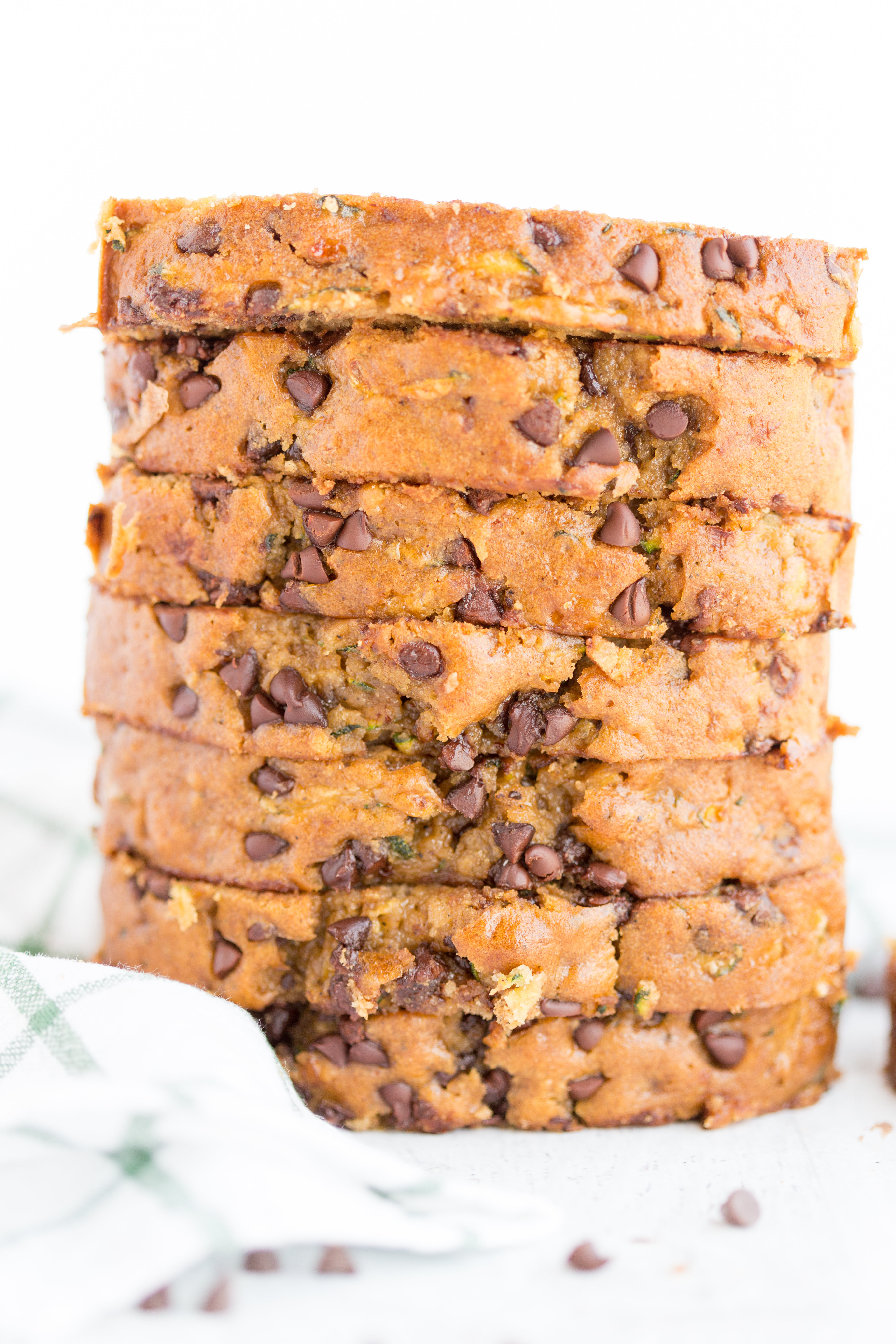 Chocolate Chip Zucchini Bread Slices Stacked