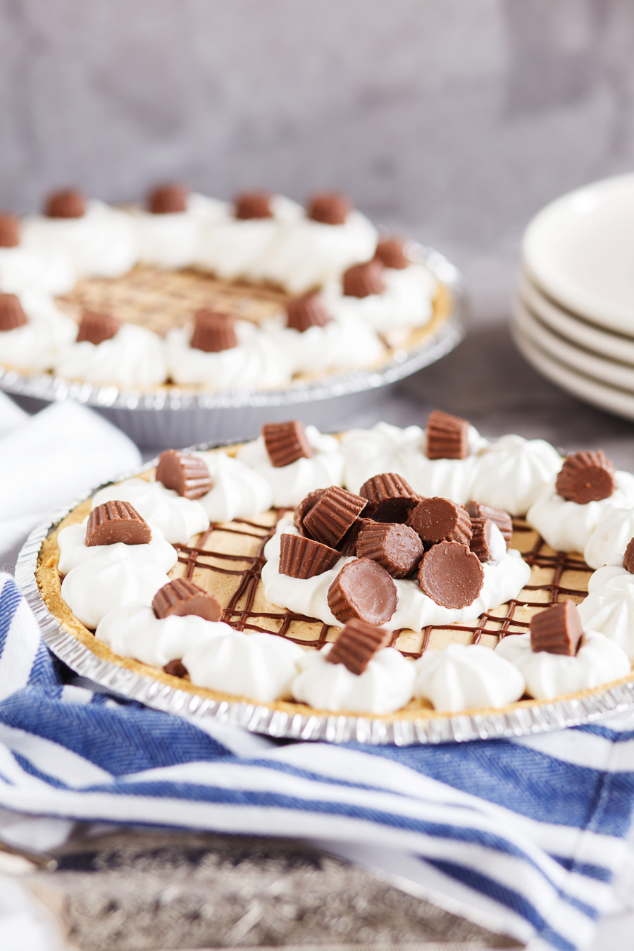 Frozen Peanut Butter Pie with Mini Reeses Peanut Butter Cups on top