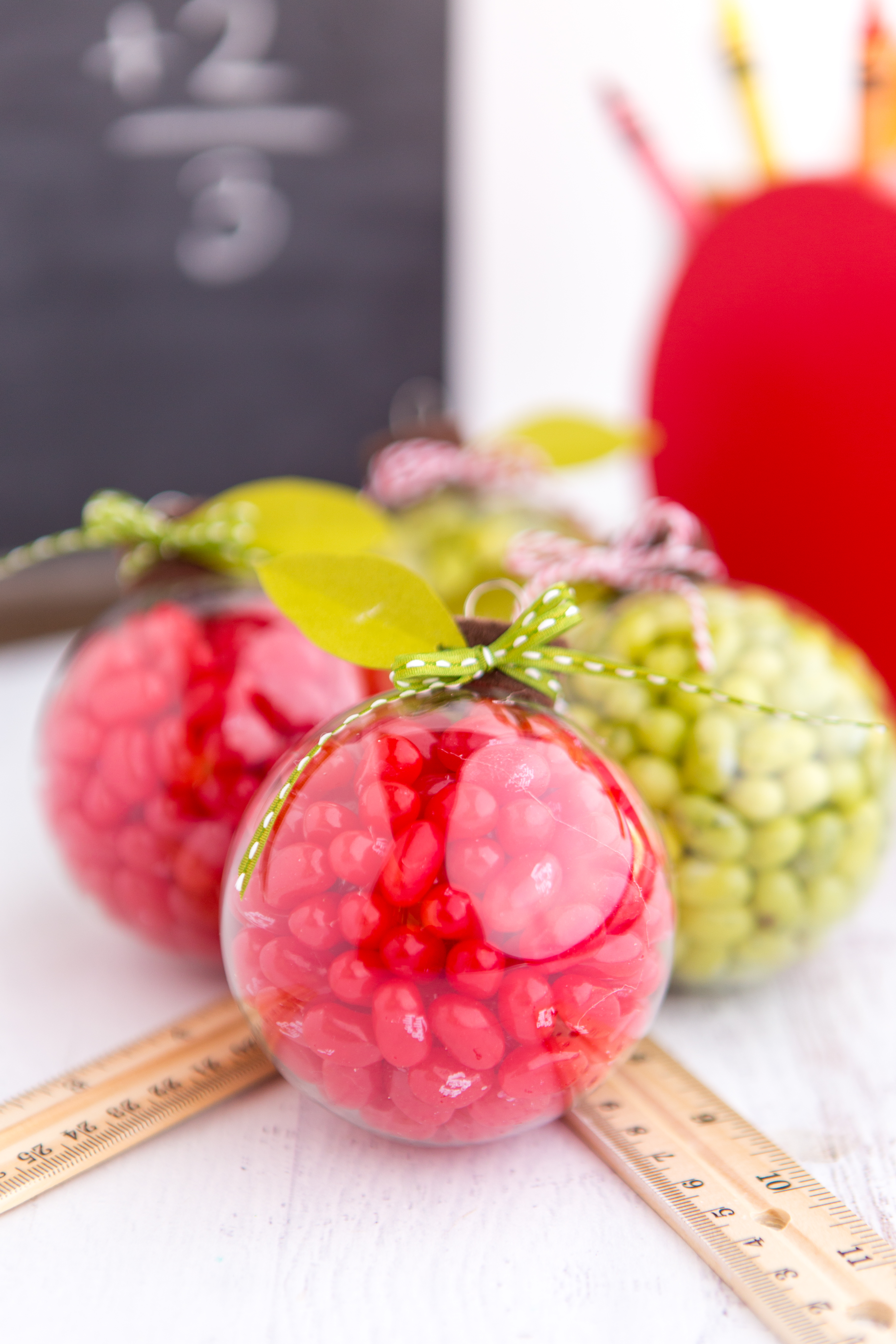 Plastic Ornaments filled with red jelly beans