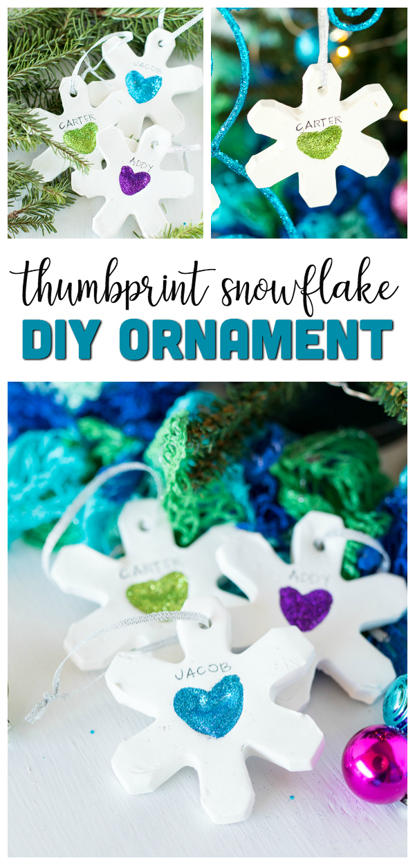 These Thumbprint Snowflake Ornaments are such a fun DIY kids ornament.  All you need is some modeling clay, glue, and glitter. 