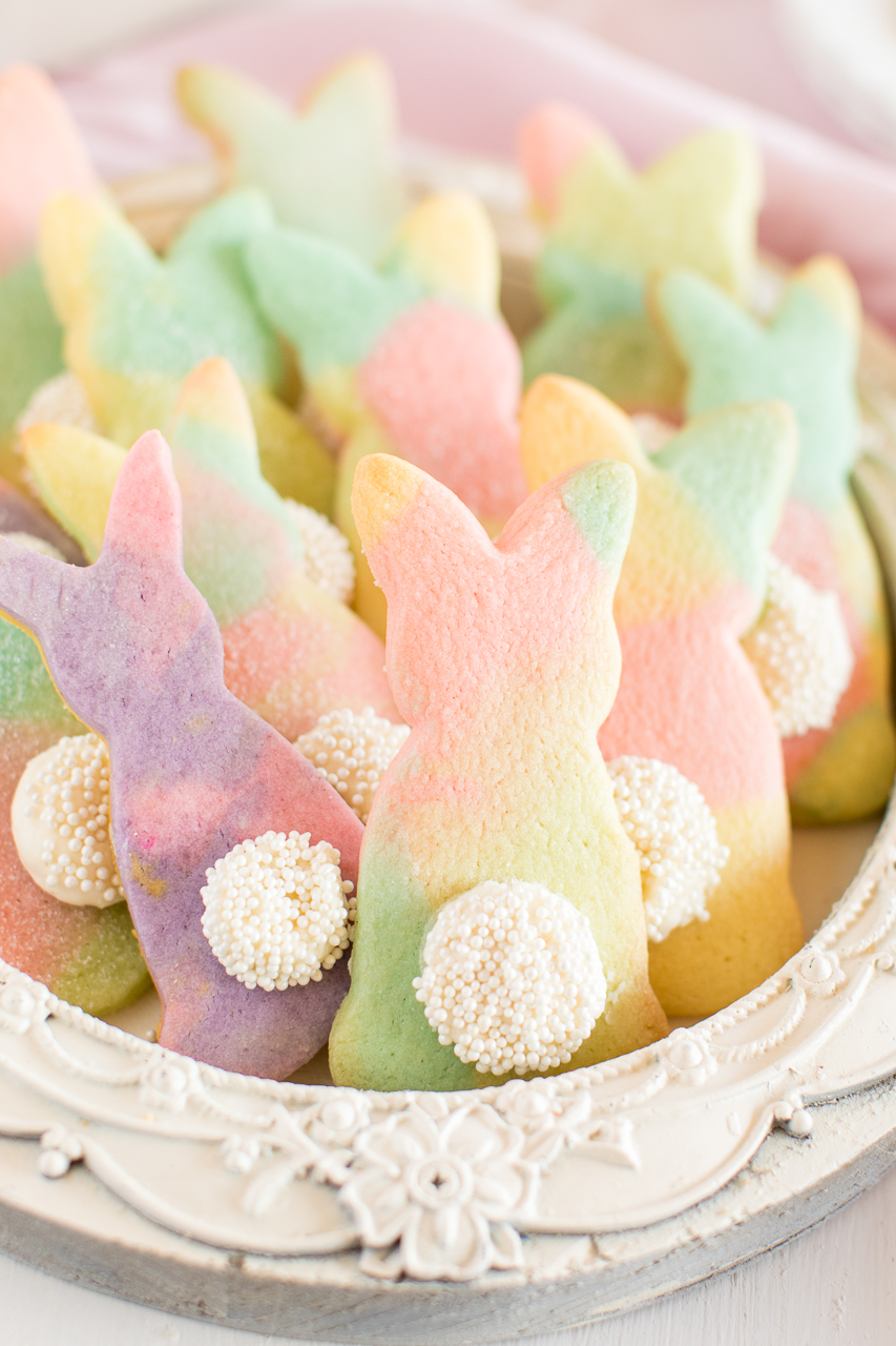 Marbled Easter Bunny Cut Out Cookies - a fun, colorful, and festive cut out cookie recipe that is perfect for Spring and Easter time! Kids will love the fun bunny shapes and the marbled colors. 