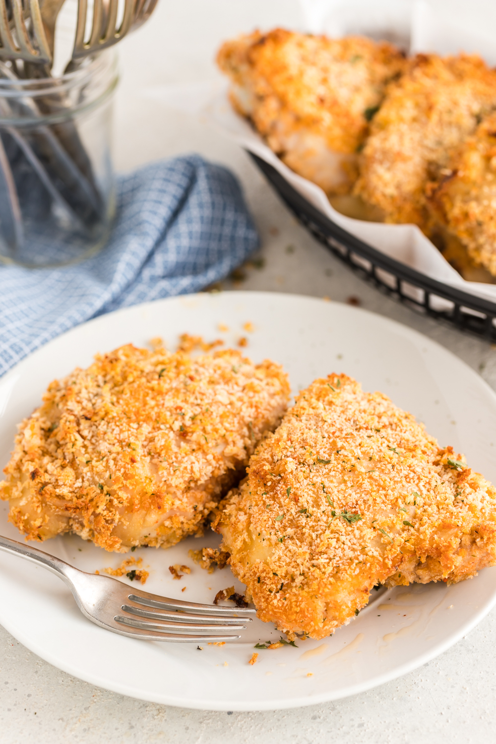 Panko Oven Fried Chicken: a delicious fried chicken recipe that is baked. It's crispy on the outside and juicy on the inside - just the way fried chicken should be! 