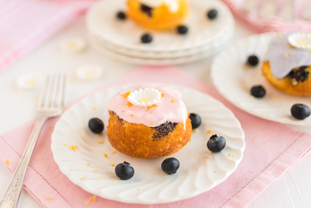 pink iced lemon blueberry muffin cakes