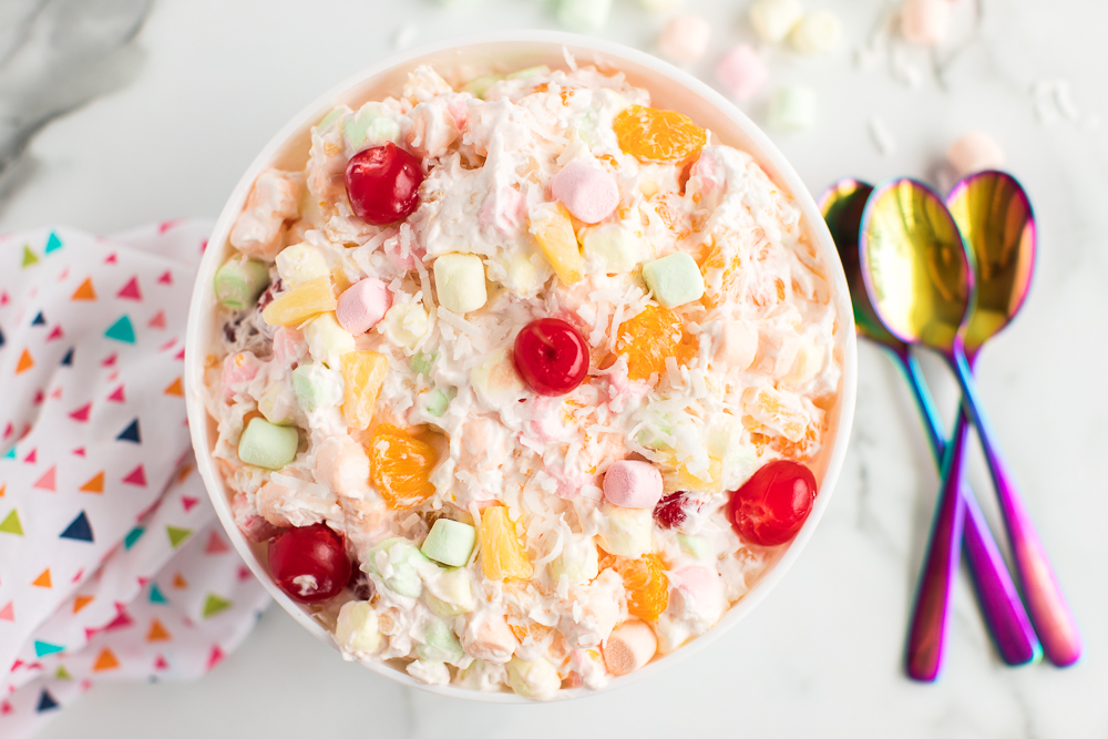 ambrosia salad in large serving bowl