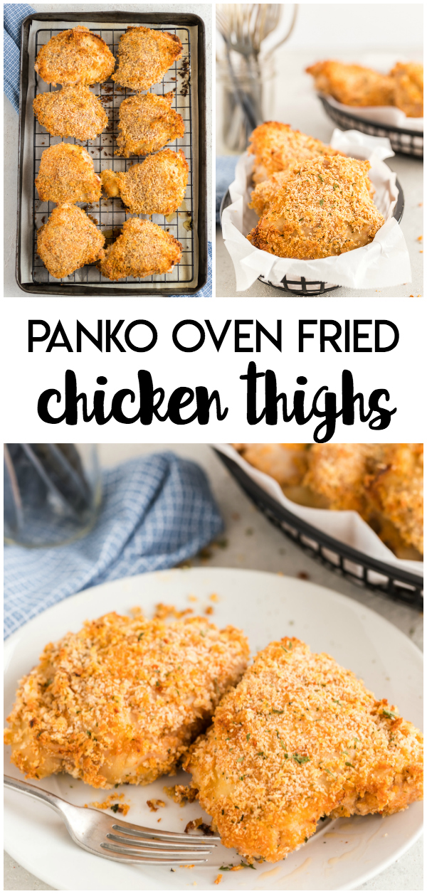 Panko Oven Fried Chicken: a delicious fried chicken recipe that is baked. It's crispy on the outside and juicy on the inside - just the way fried chicken should be! 