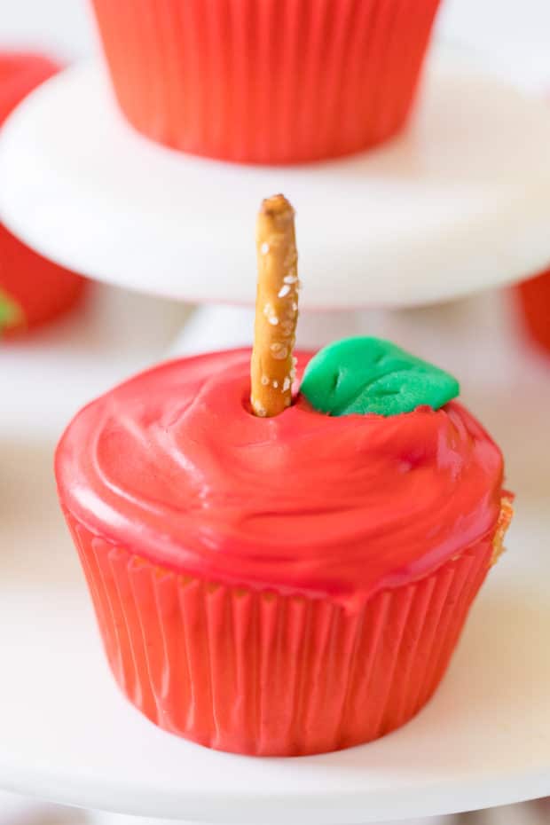 red icing on cupcake