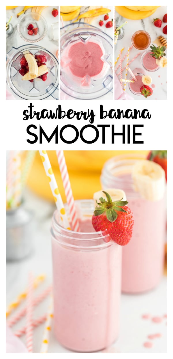 This strawberry banana smoothie is a delicious and refreshing smoothie drink filled with frozen strawberries and bananas and sweetened with a bit of honey. 
