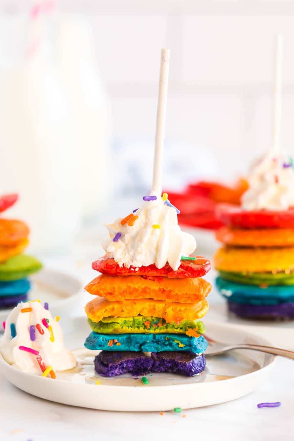 Rainbow Pancakes Stacked with Lollipop stick