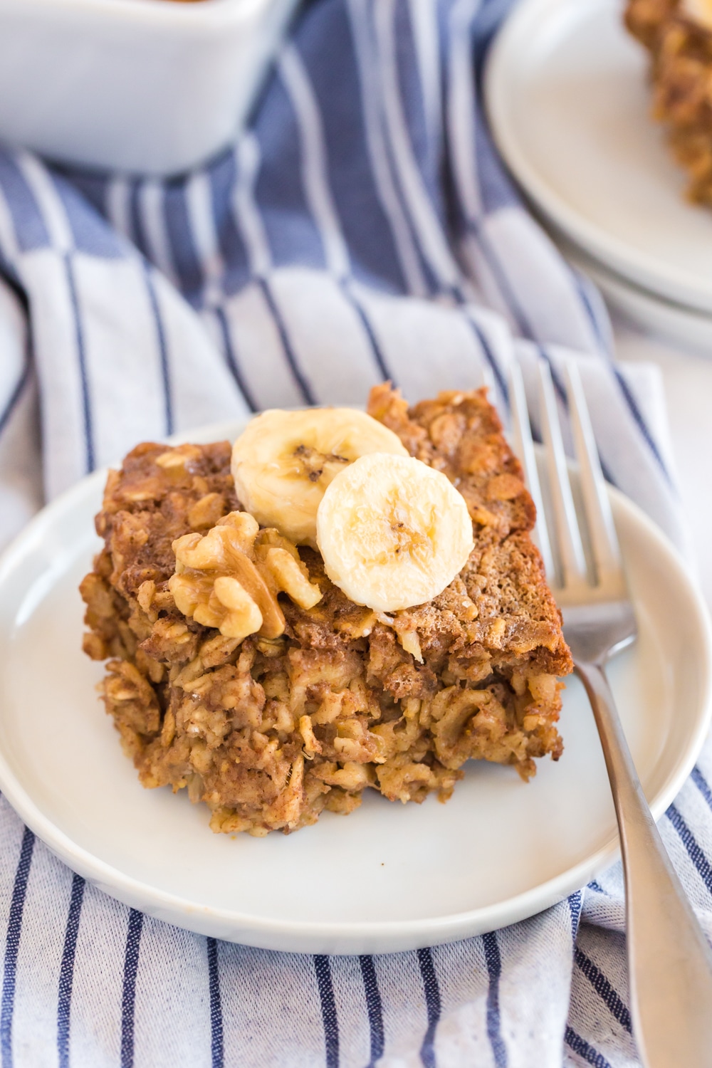 baked oatmeal with banana slices