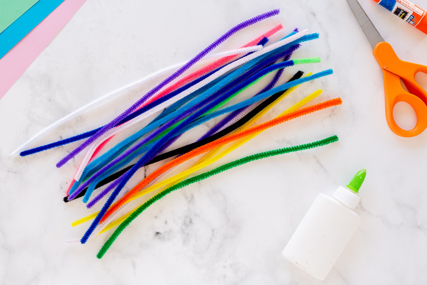 colorful pipe cleaners on counter