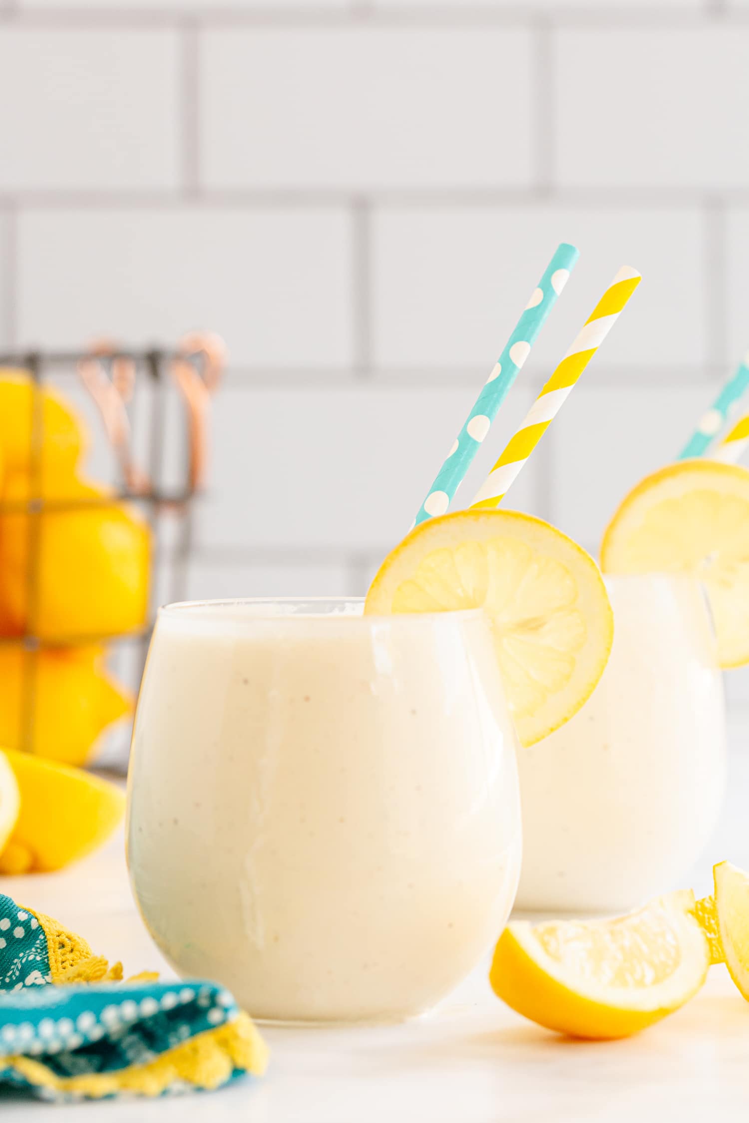 frosted lemonade in drinking glasses