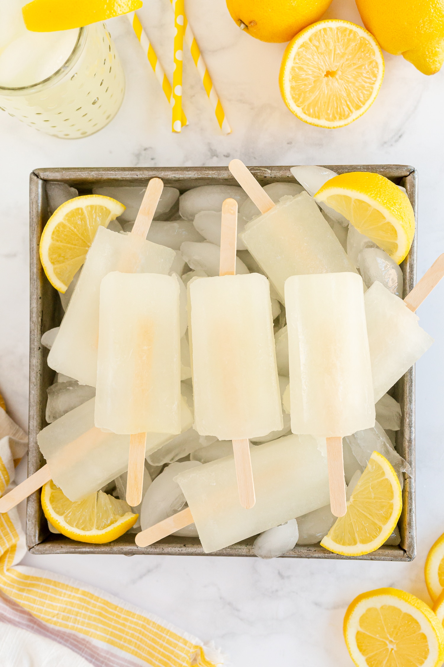 Homemade Lemonade Popsicles with ice