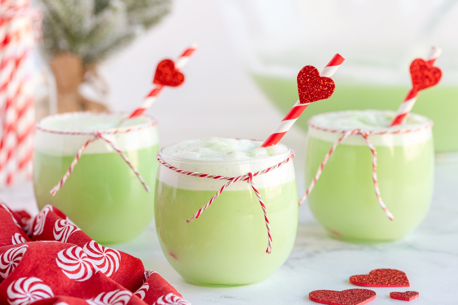 three servings of holiday grinch punch