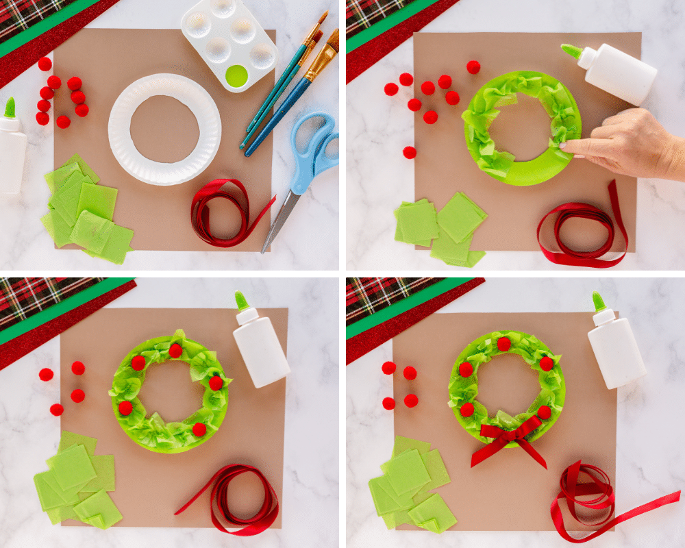 steps to make Christmas paper plate wreath