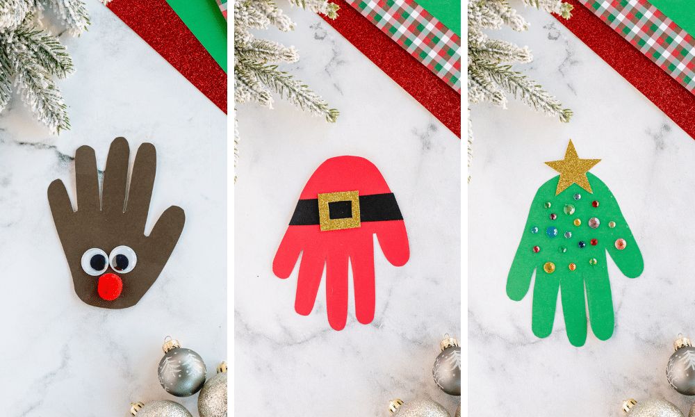 three versions of handprint christmas crafts