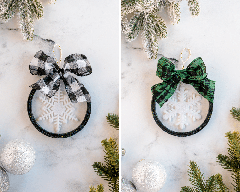 embroidery hoop ornaments with farmhouse ribbon