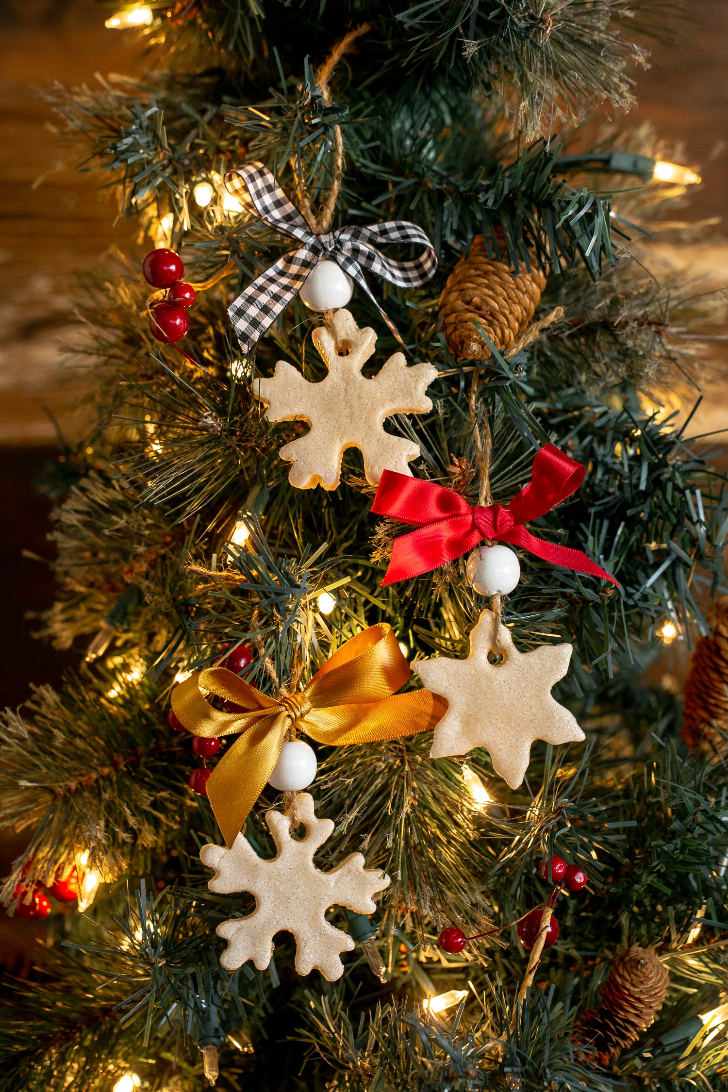 salt dough ornaments on christmas tree