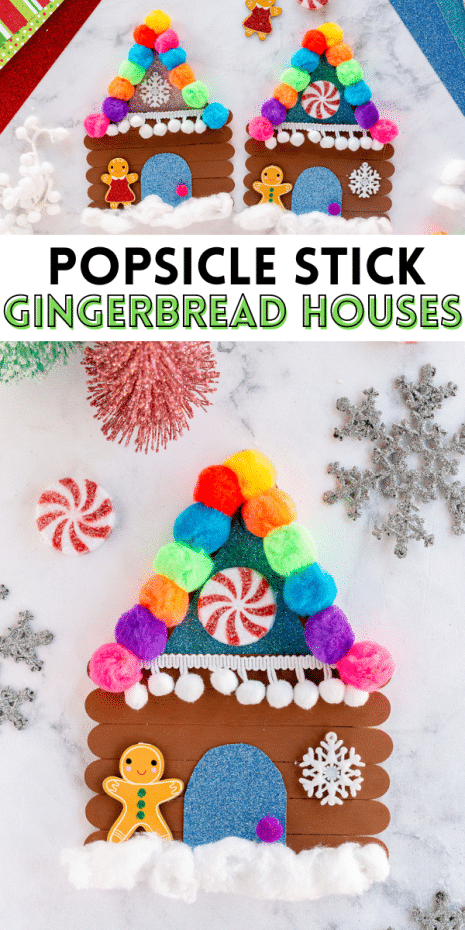 Pinnable Image for Popsicle Stick Gingerbread House