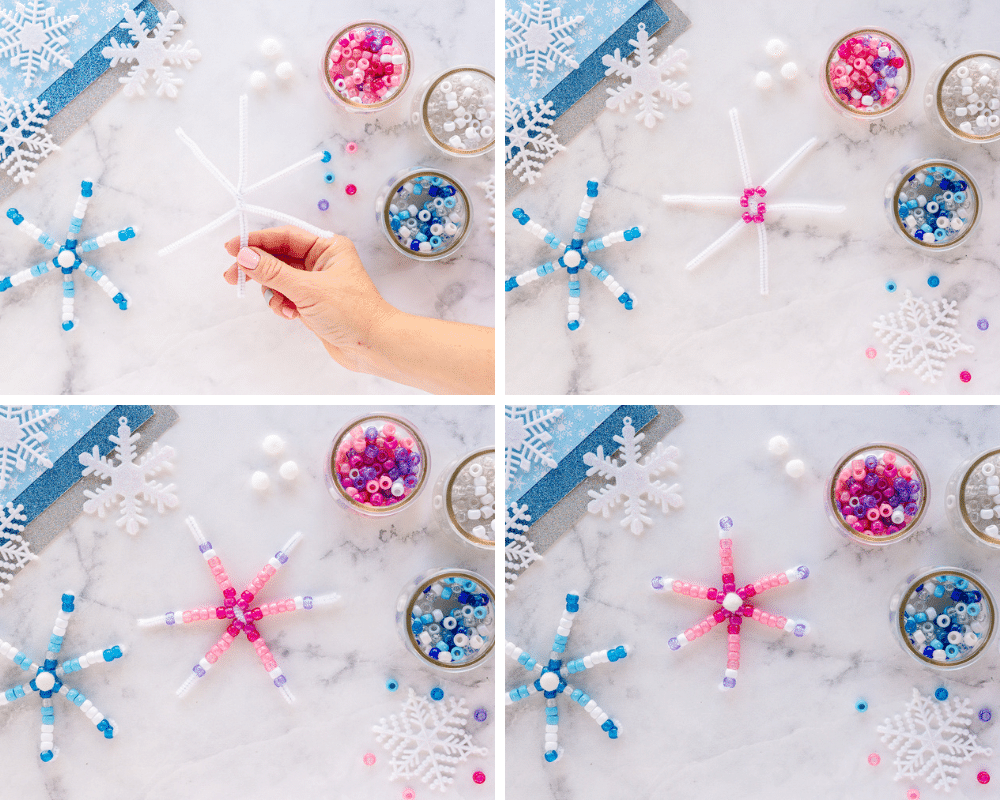 how to make beaded pipe cleaner snowflakes
