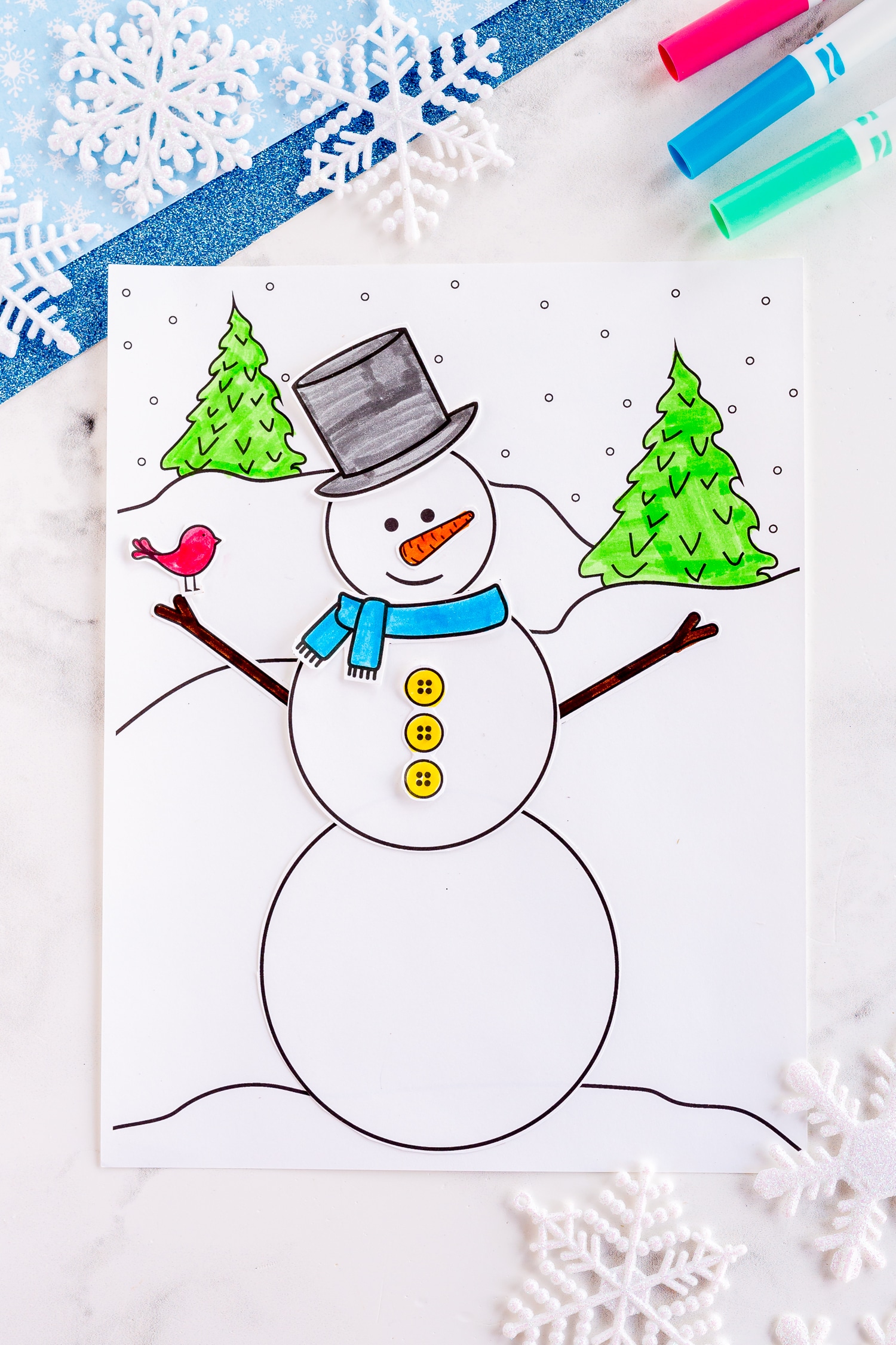 finished snowman printable craft