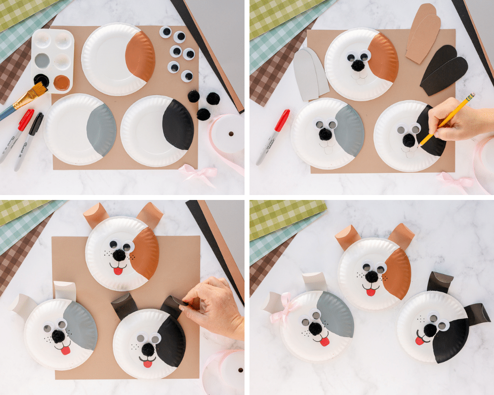 collage of making paper plate dog craft