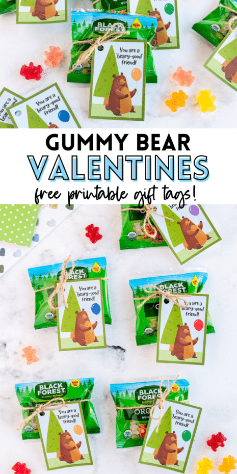 These Gummy Bear Valentines make for a sweet edible gift idea the kids will love! Add a cute free gift tag for a personalized touch