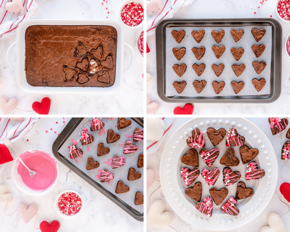 collage of heart brownies