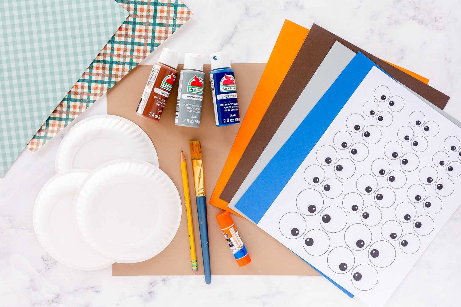 paper plate supplies - paper plates, paint, card stock