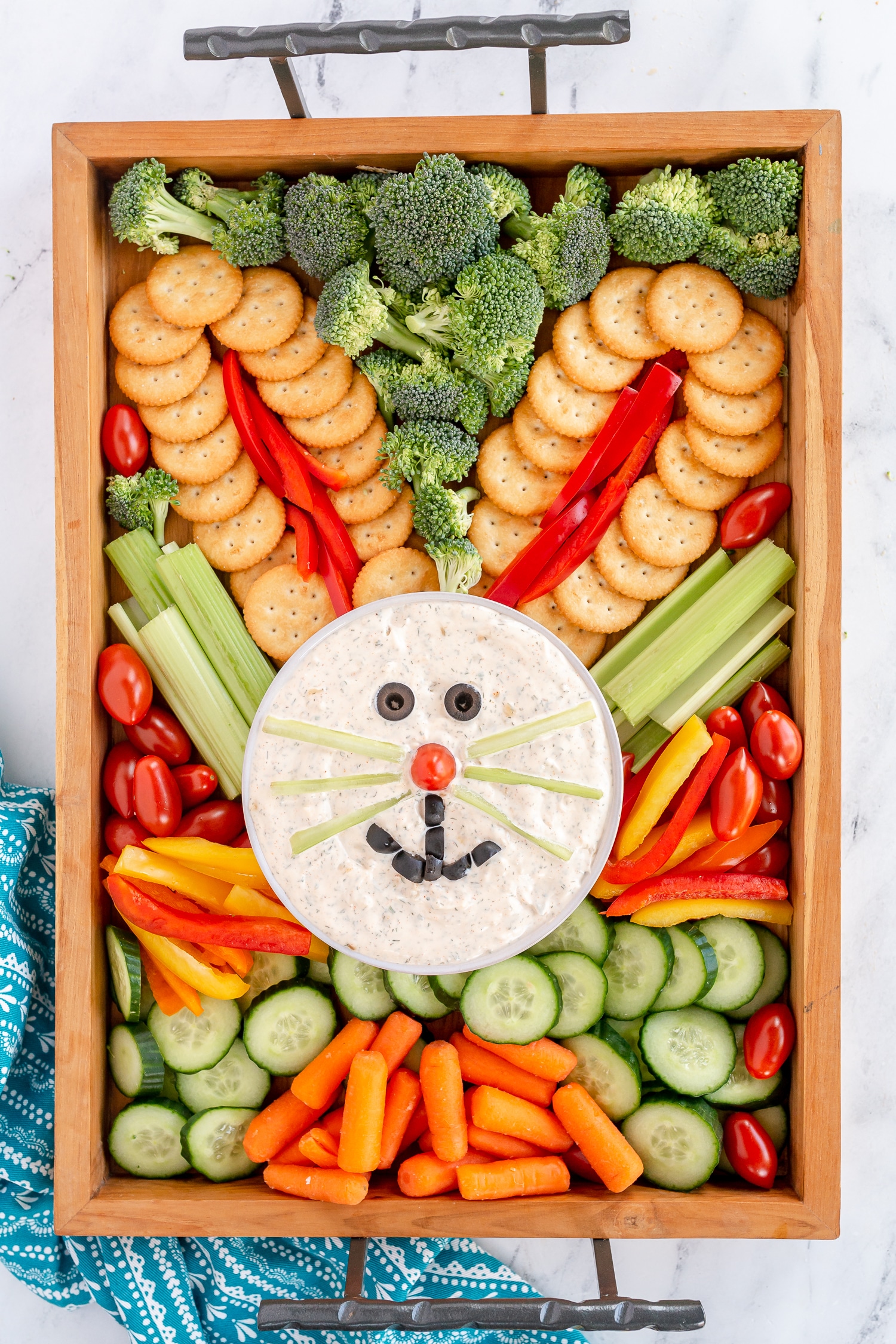 Easter Bunny Veggie Tray - veggies on board shaped as Bunny