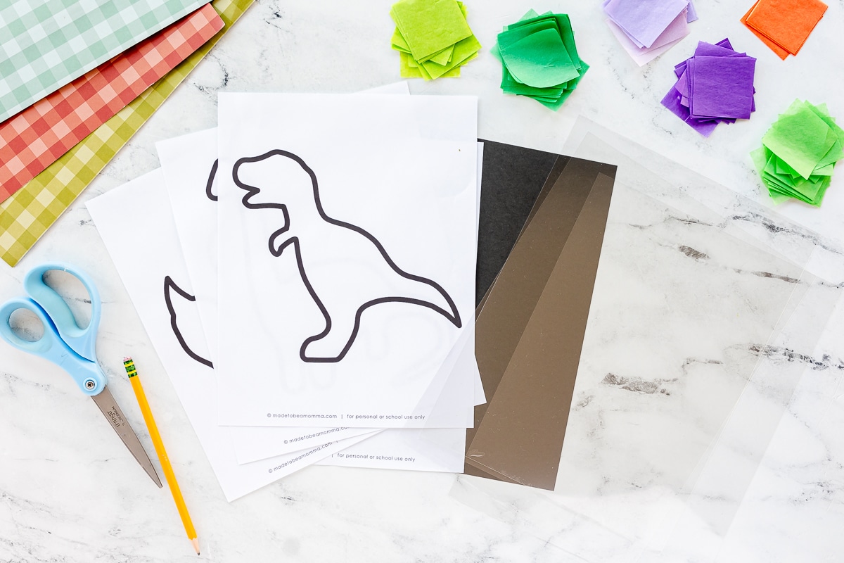 dinosaur supplies - templates, colored card stock, contact paper
