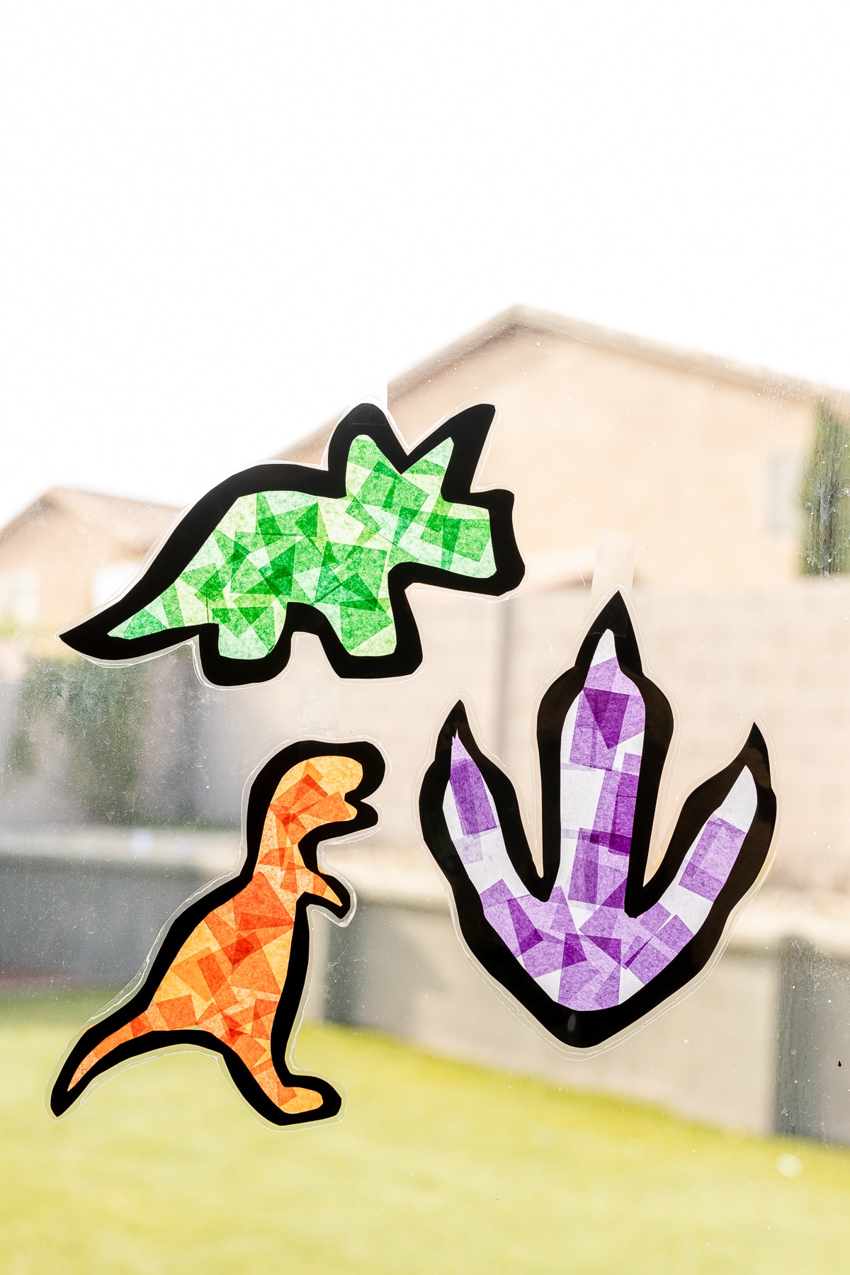 dinosaur suncatchers on window
