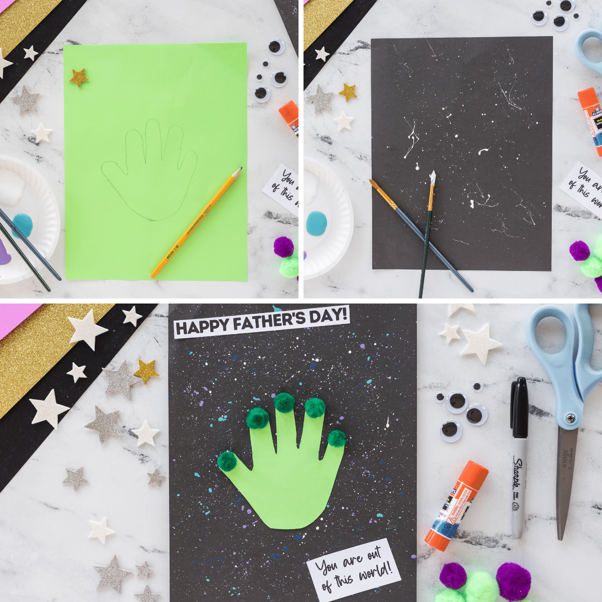 process shots to make galaxy paper and father's day craft