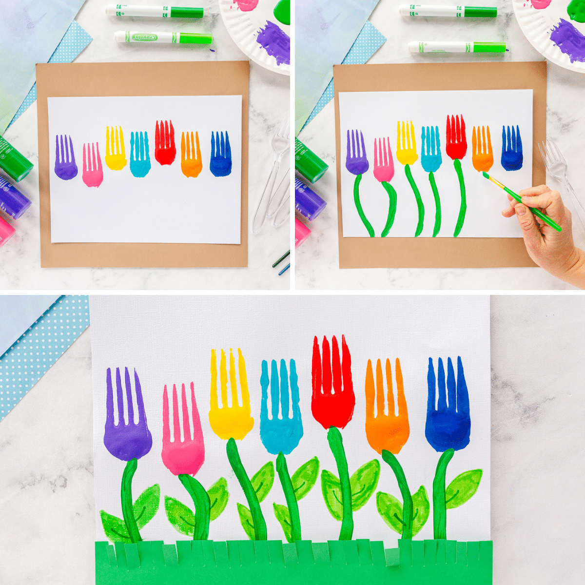 fork painted flower collage