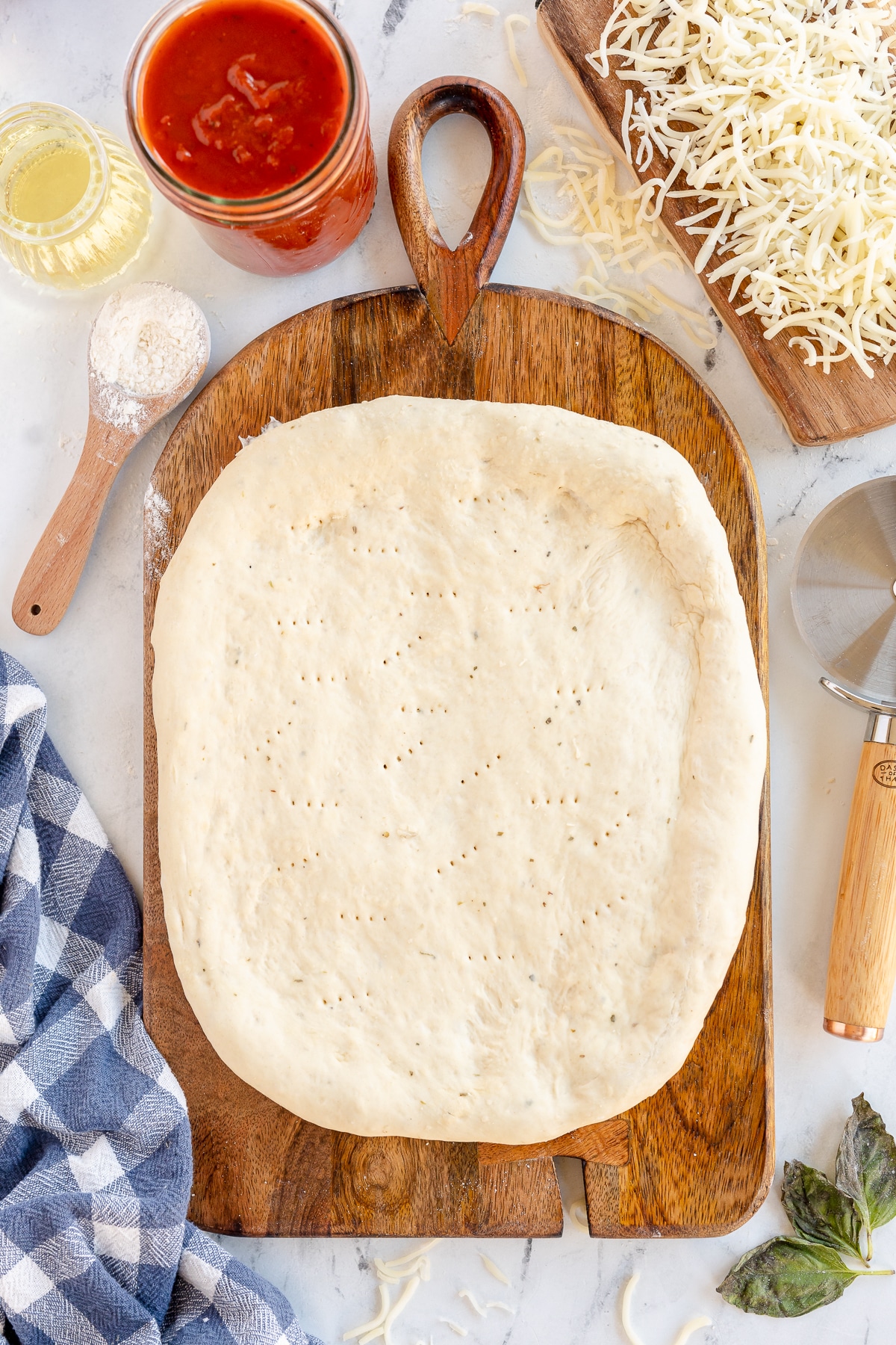 Pizza Dough recipe rolled out on counter